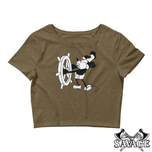 Chic Steamboat Willie Mickey Crop Tee for Women | Designs By Savage