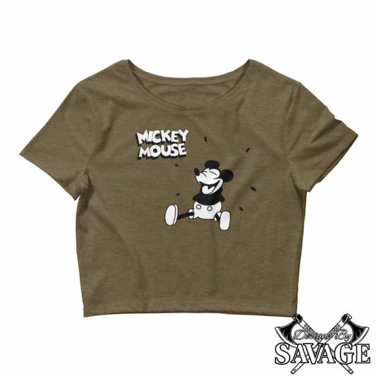 Chic Steamboat Willie Mickey Crop Tee for Women | Designs By Savage