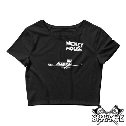 Chic Steamboat Willie Mickey Crop Tee for Women - Retro Style Meets Modern Elegance | Designs By Savage