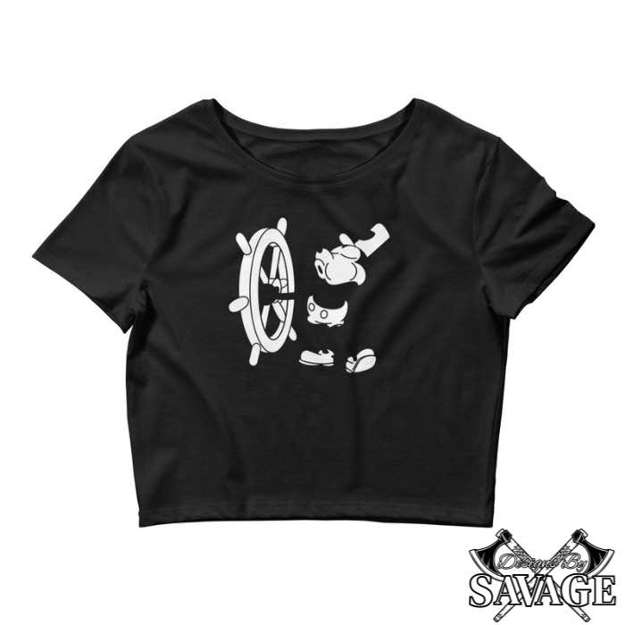 Chic Steamboat Willie Mickey Crop Tee for Women | Designs By Savage