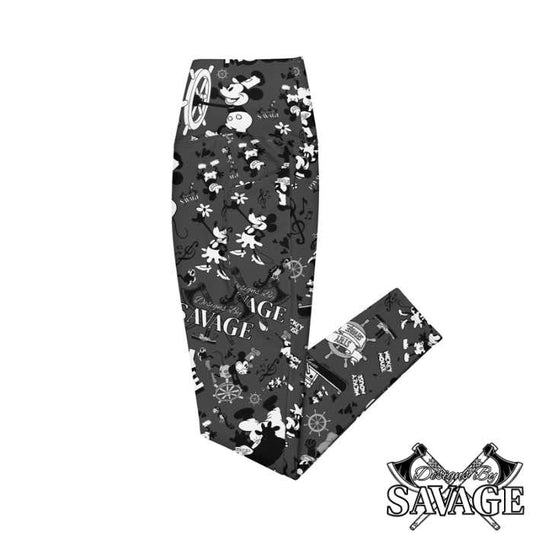 Steamboat Willie's Mickey Mouse Pattern Leggings With Pockets | Designs By Savage