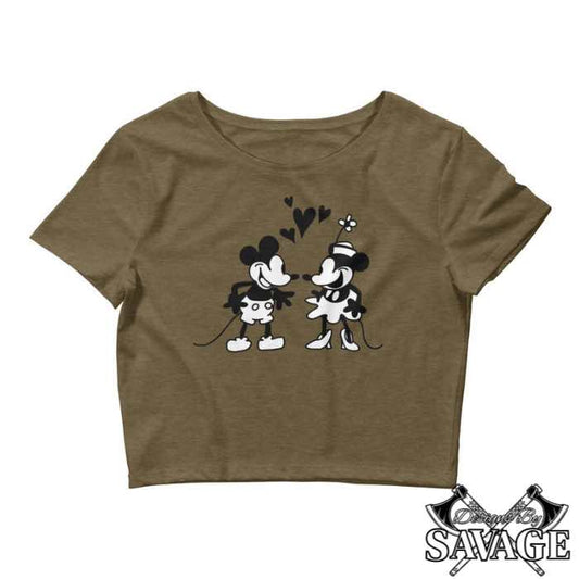 Chic Steamboat Willie Mickey Crop Tee for Women - Retro Style Meets Modern Elegance | Designs By Savage