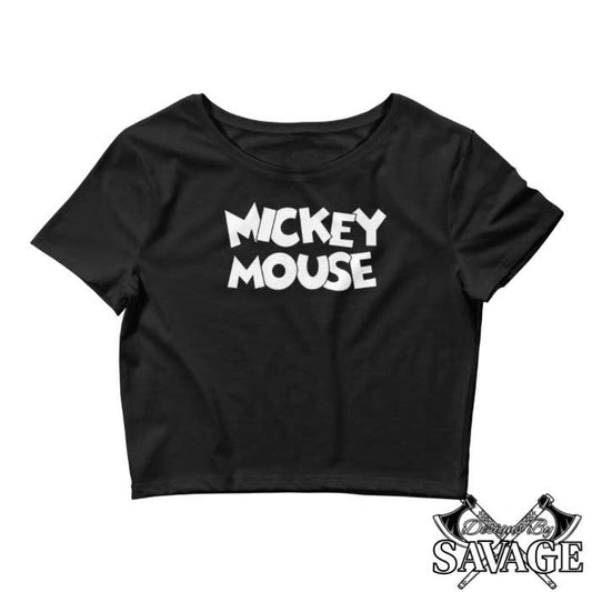 Chic Steamboat Willie Mickey Crop Tee for Women - Retro Style Meets Modern Elegance | Designs By Savage