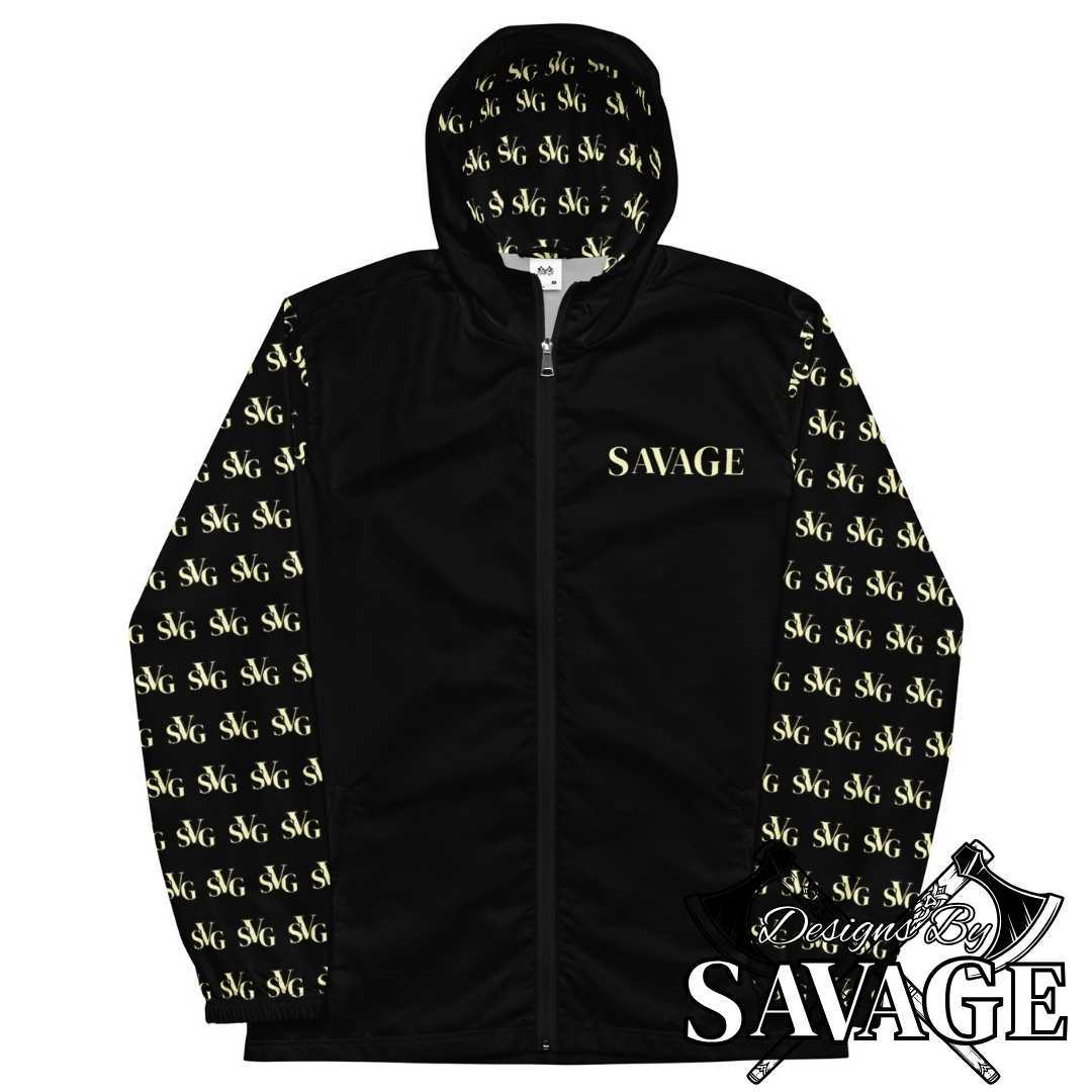 SVG Logo Hooded Windbreaker - Black and Cream | Designs By Savage Men's Collection - Rugged Individualism & Style | Designs By Savage