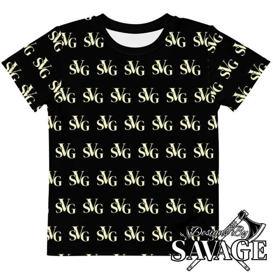 SVG Logo Kids Crew Neck Tee in Black and Cream | Designs By Savage Kid’s Clothing