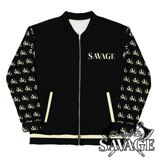 SVG Logo Men’s Bomber Jacket in Black and Cream - Complete Your Look | Designs By Savage Men's Collection - Rugged Individualism & Style | Designs By Savage