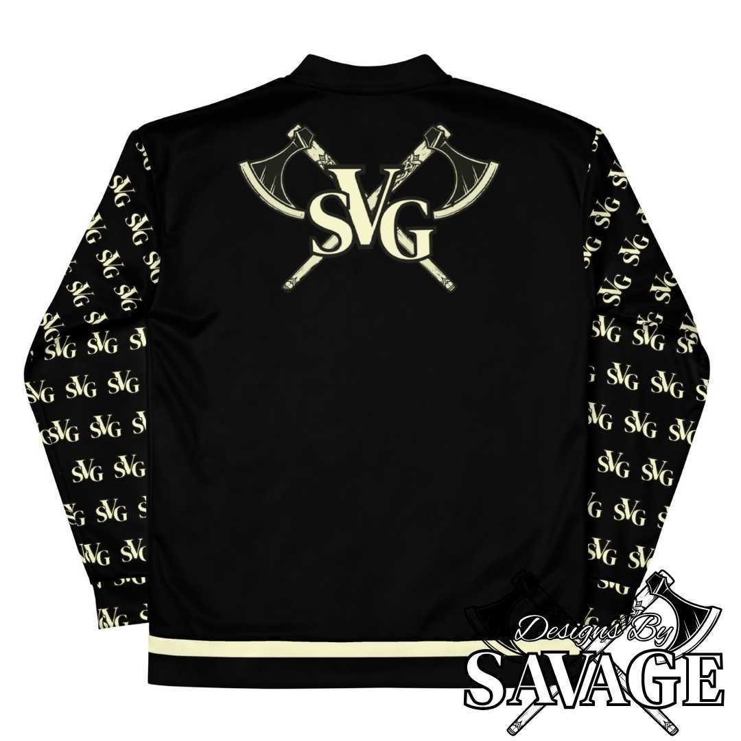 SVG Logo Men’s Bomber Jacket in Black and Cream - Complete Your Look | Designs By Savage Men's Collection - Rugged Individualism & Style | Designs By Savage