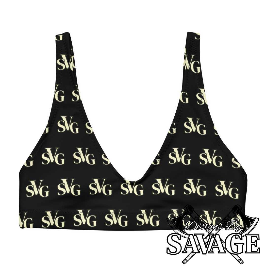 SVG Logo Recycled Padded Bikini Top in Black and Cream | Designs By Savage SVG Black & Cream Elegance Collection | Designs By Savage