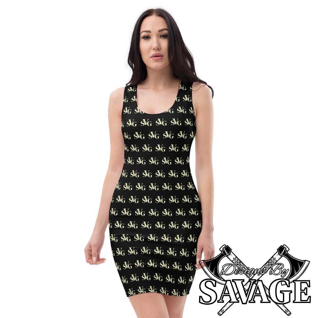 SVG Logo Women’s Bodycon Dress in Black and Cream - Sleek and Stylish | Designs By Savage SVG Black & Cream Elegance Collection | Designs By Savage