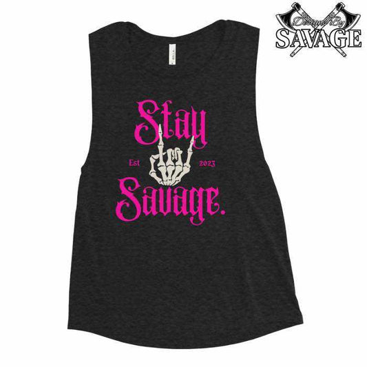 Stay Savage. Ladies’ Muscle Tank Pink | Designs By Savage Women's Collection - Inner Journey & Self-Discovery | Designs By Savage