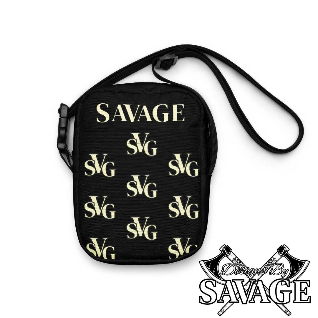 SVG Logo Unisex Utility Crossbody Bag in Black and Cream - Versatile and Stylish | Designs By Savage