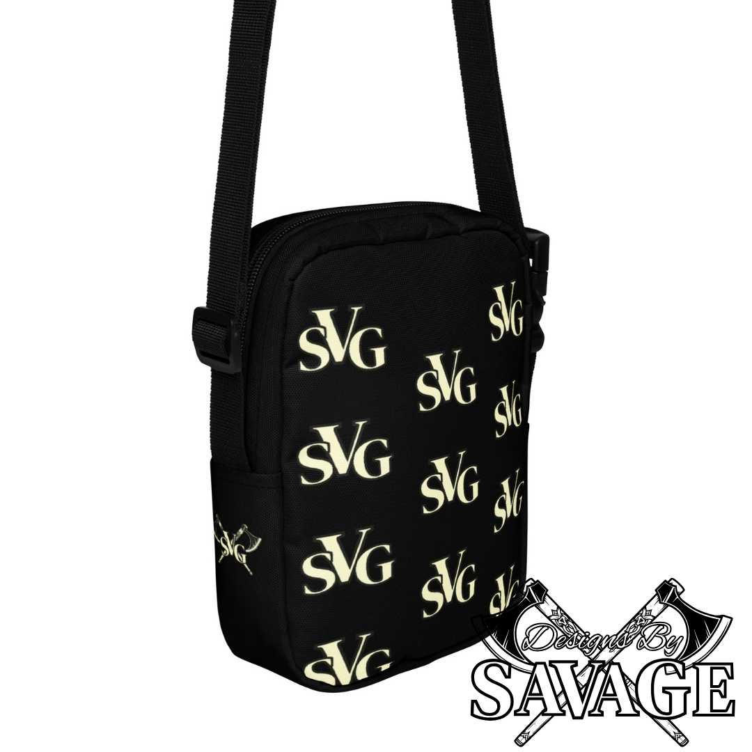 SVG Logo Unisex Utility Crossbody Bag in Black and Cream - Versatile and Stylish | Designs By Savage