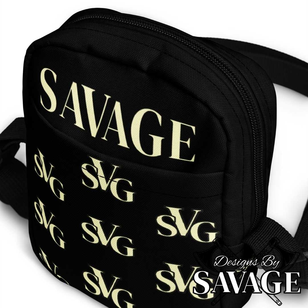 SVG Logo Unisex Utility Crossbody Bag in Black and Cream - Versatile and Stylish | Designs By Savage