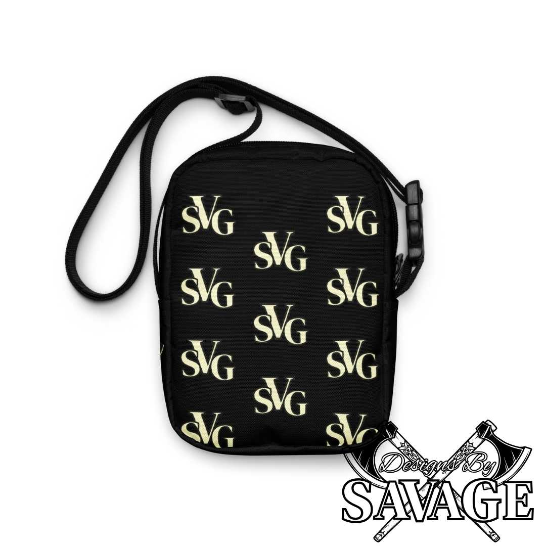 SVG Logo Unisex Utility Crossbody Bag in Black and Cream - Versatile and Stylish | Designs By Savage