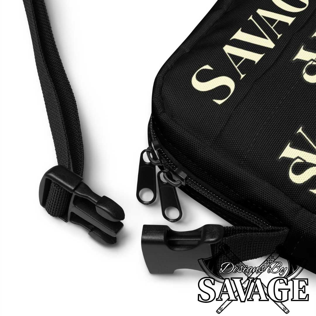 SVG Logo Unisex Utility Crossbody Bag in Black and Cream - Versatile and Stylish | Designs By Savage