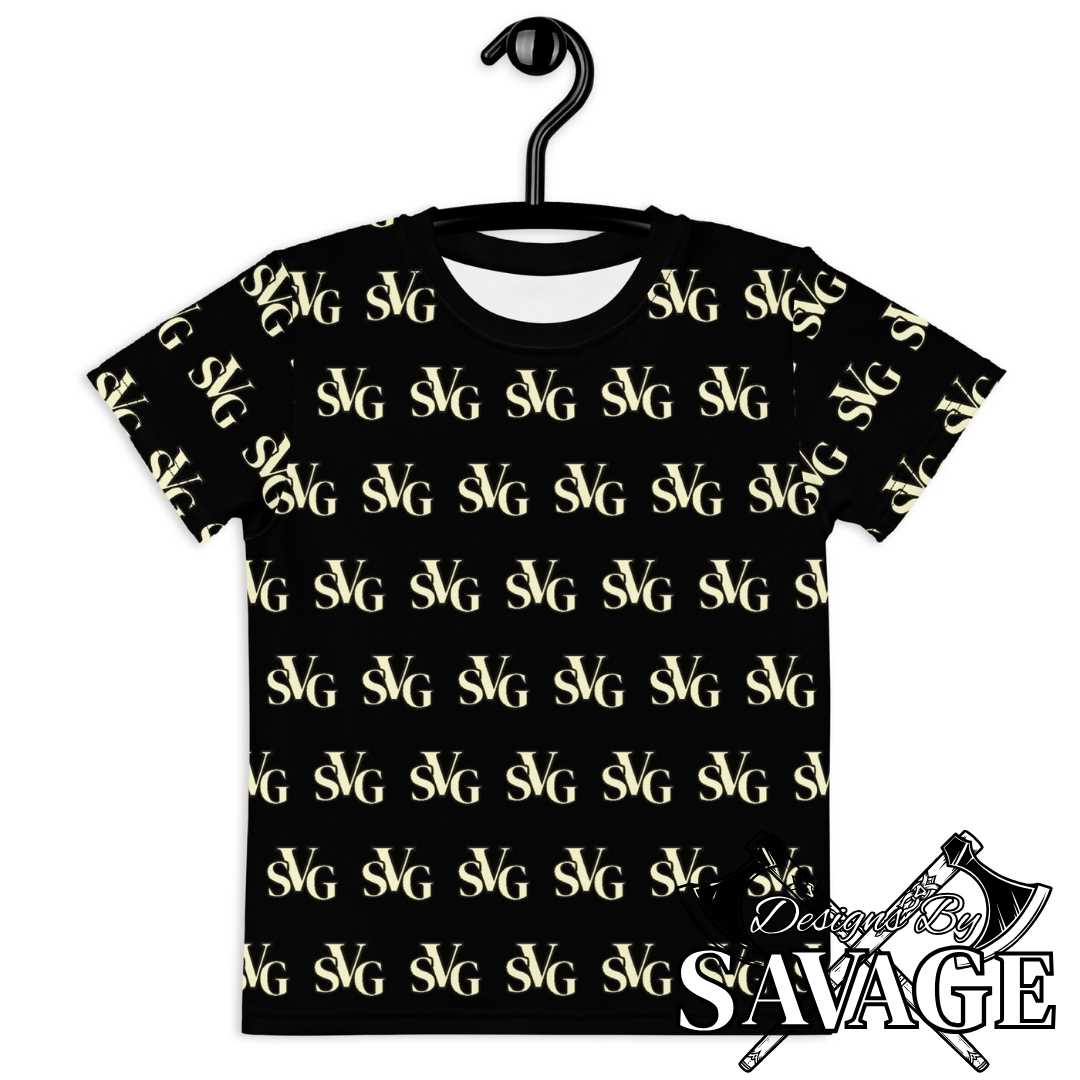 SVG Logo Kids Crew Neck Tee in Black and Cream | Designs By Savage