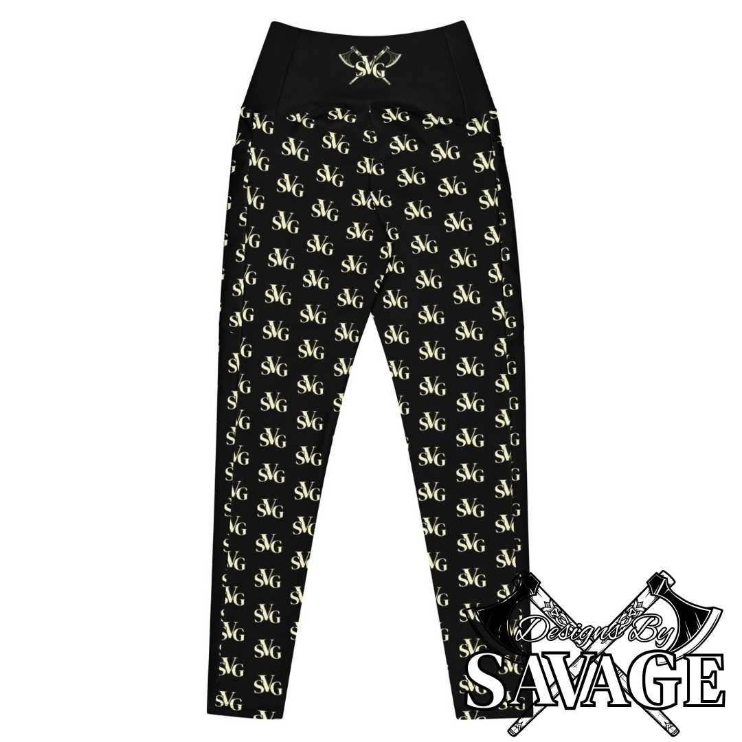 SVG Logo Women's Leggings with Pockets in Black and Cream | Designs By Savage