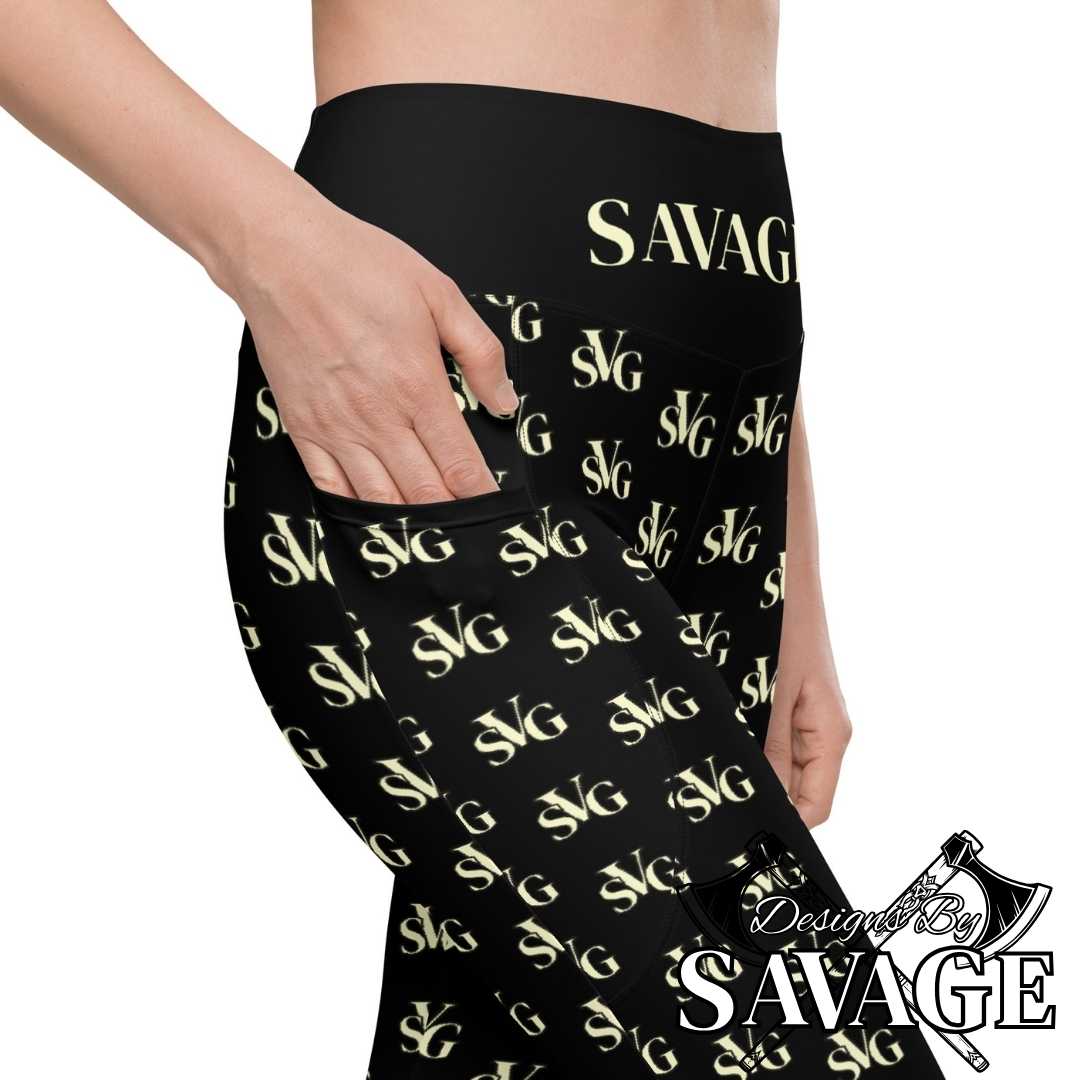 SVG Logo Women's Leggings with Pockets in Black and Cream | Designs By Savage