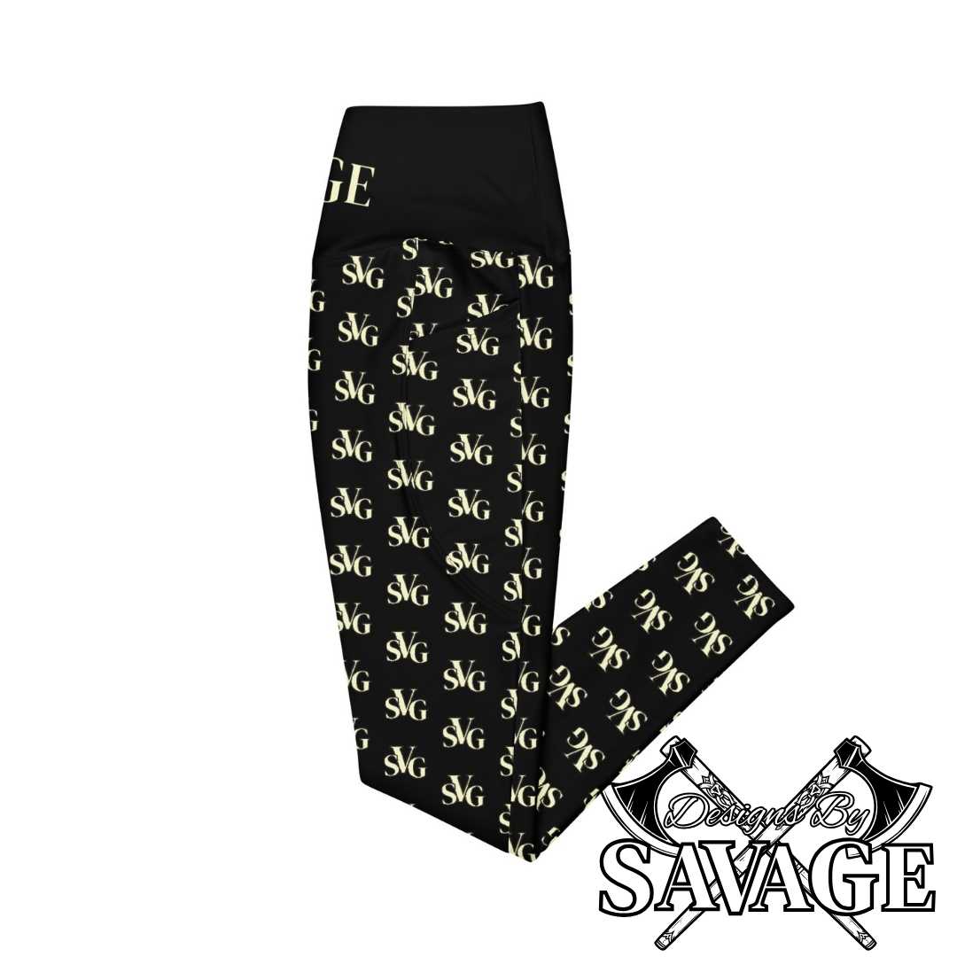 SVG Logo Women's Leggings with Pockets in Black and Cream | Designs By Savage