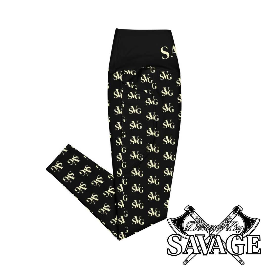 SVG Logo Women's Leggings with Pockets in Black and Cream | Designs By Savage