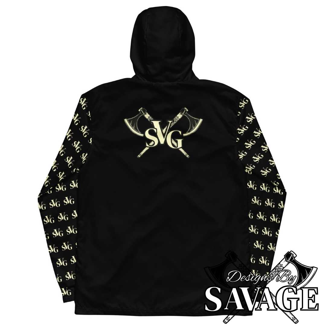 SVG Logo Hooded Windbreaker - Black and Cream  | Designs By Savage