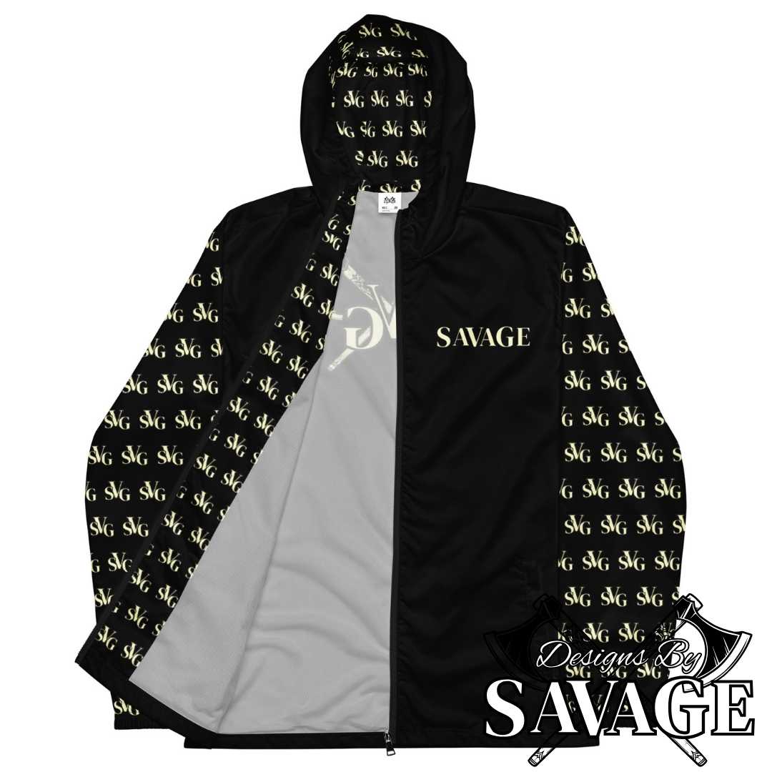 SVG Logo Hooded Windbreaker - Black and Cream  | Designs By Savage