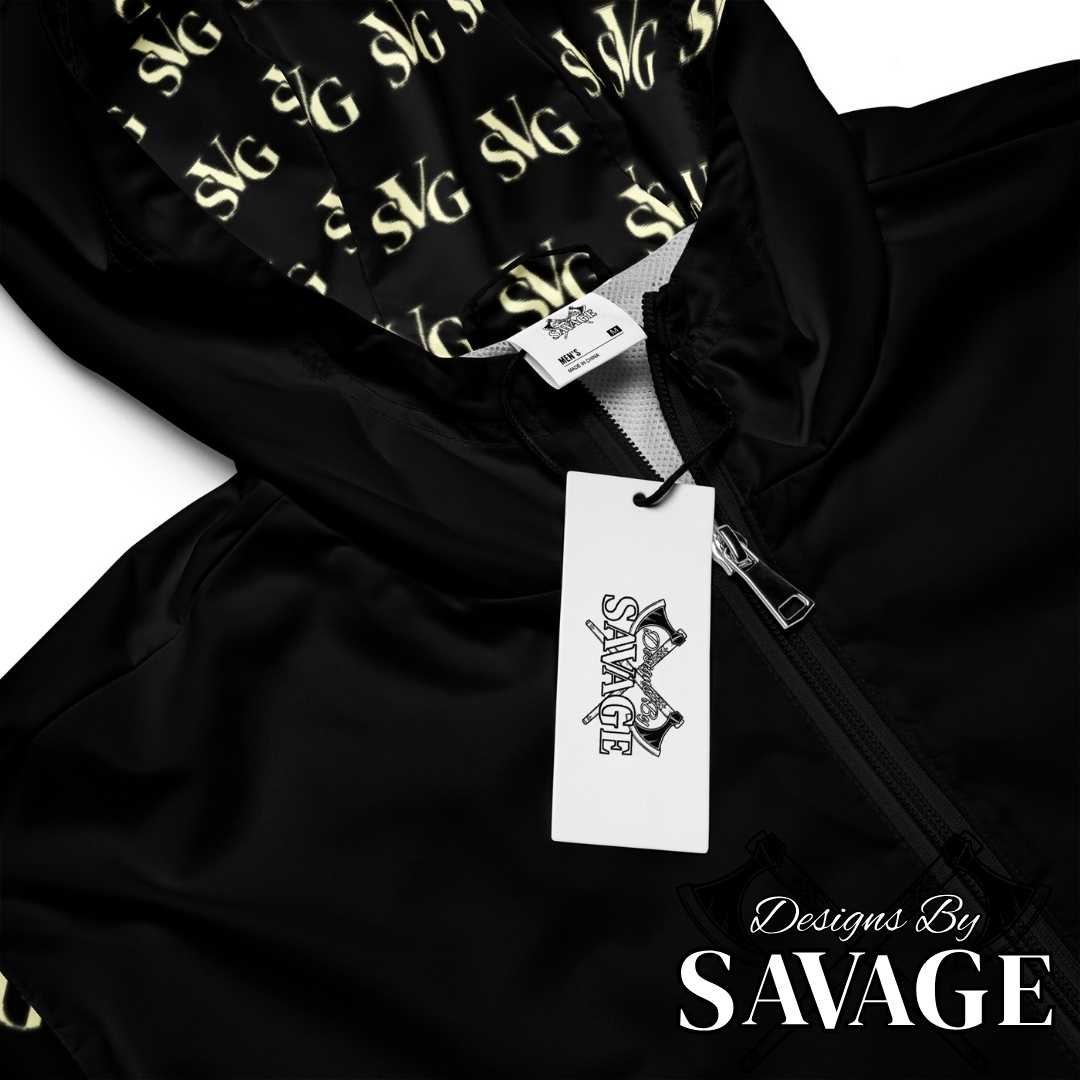 SVG Logo Hooded Windbreaker - Black and Cream  | Designs By Savage