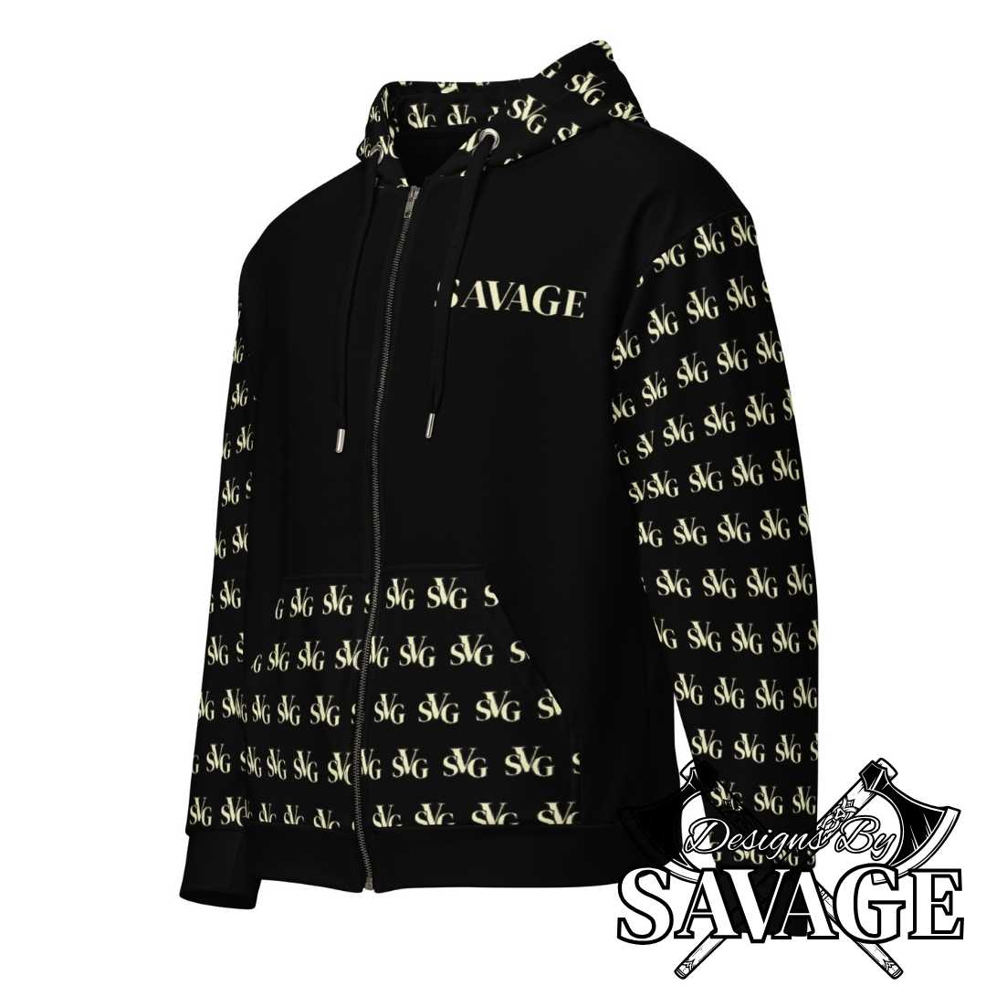 SVG Logo Zip-Up Hoodie in Black and Cream - Dynamic Comfort | Designs By Savage