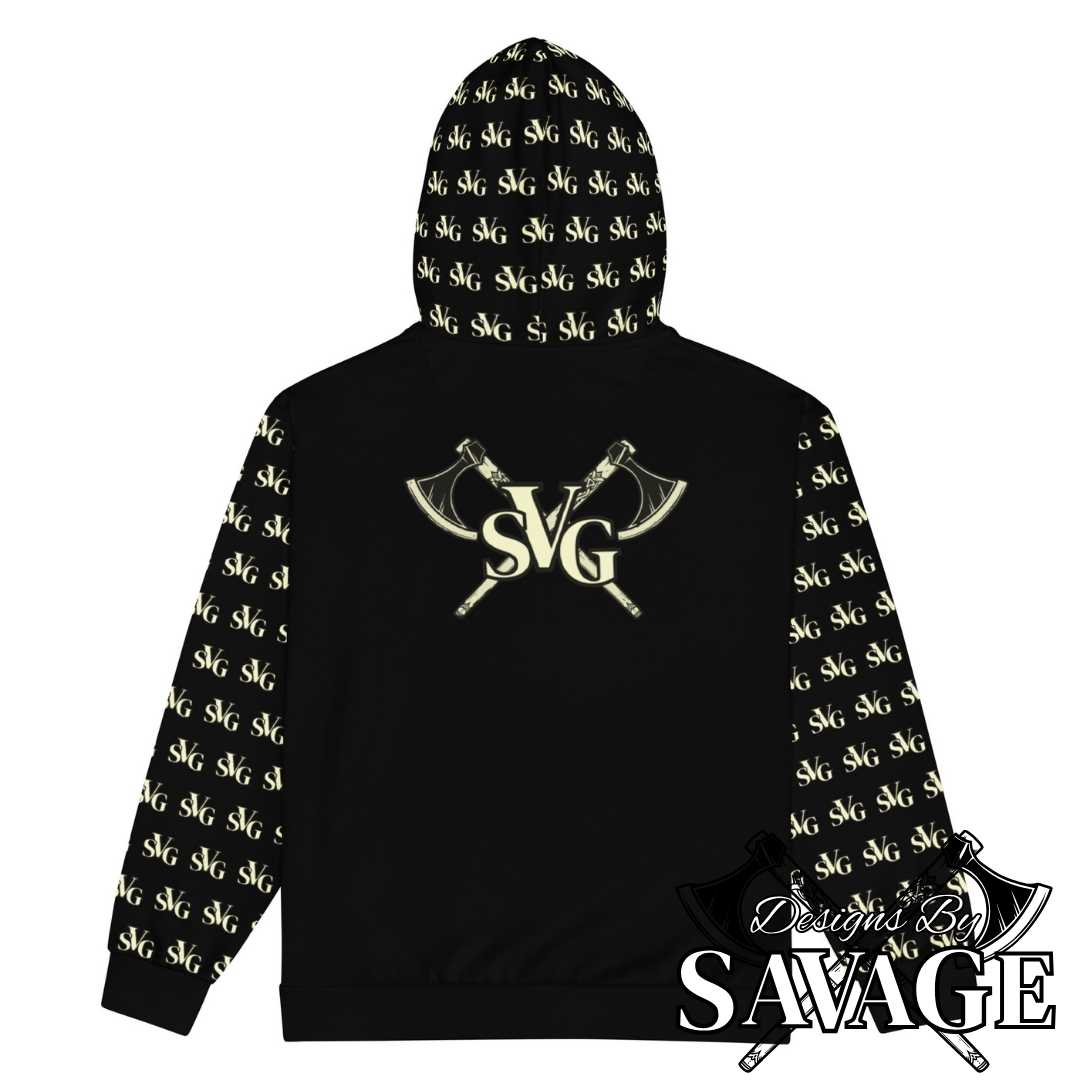 SVG Logo Zip-Up Hoodie in Black and Cream - Dynamic Comfort | Designs By Savage