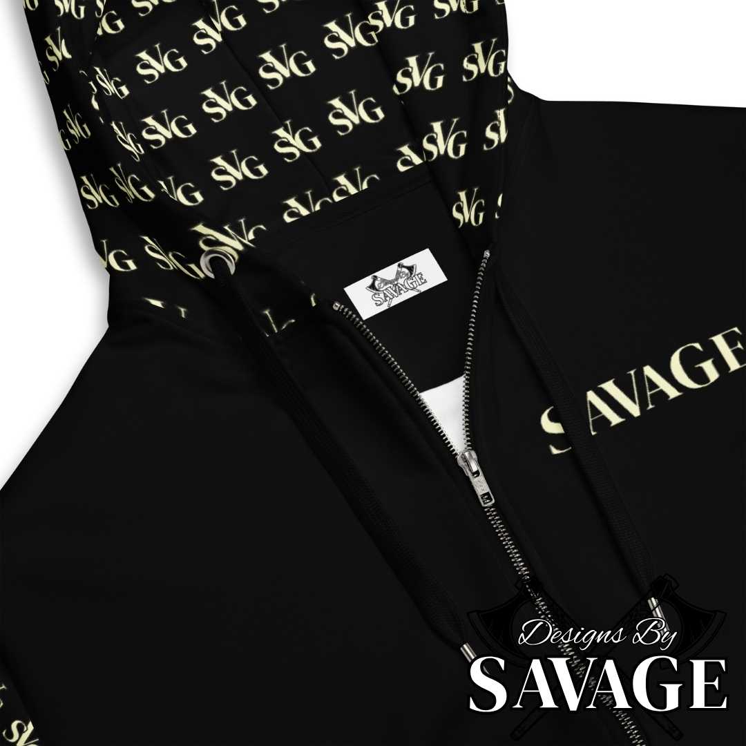 SVG Logo Zip-Up Hoodie in Black and Cream - Dynamic Comfort | Designs By Savage