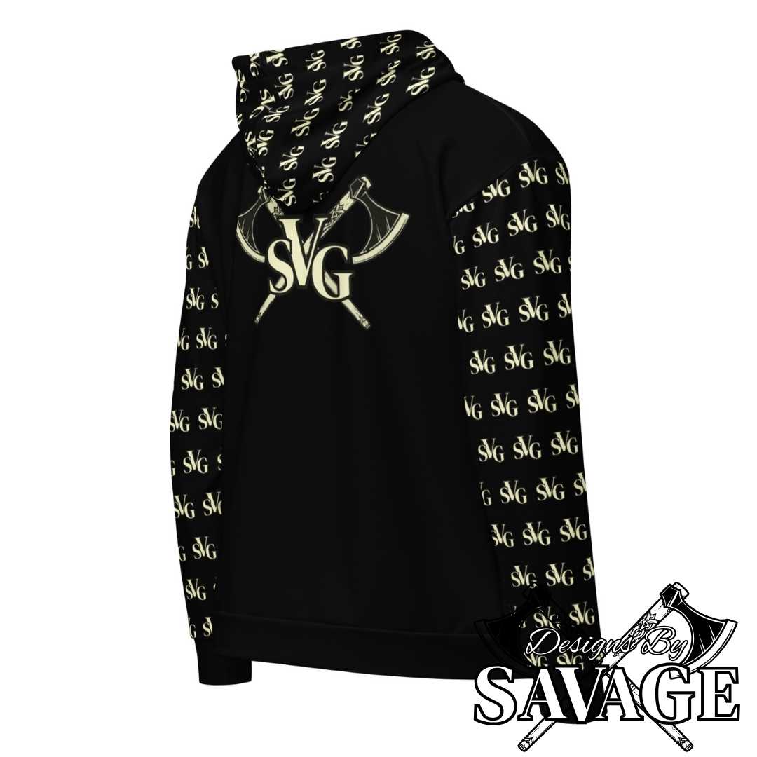 SVG Logo Zip-Up Hoodie in Black and Cream - Dynamic Comfort | Designs By Savage