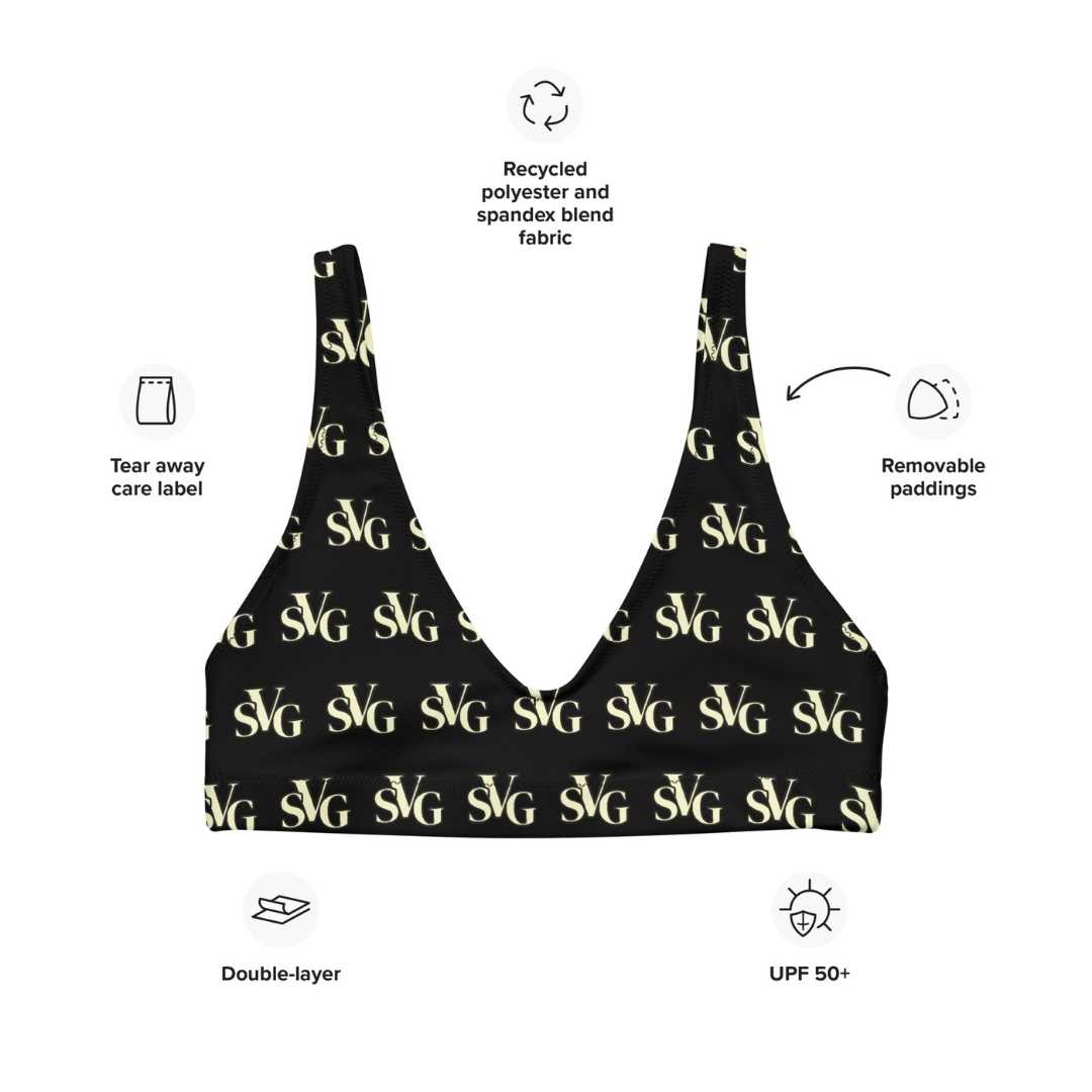 SVG Logo Recycled Padded Bikini Top in Black and Cream | Designs By Savage