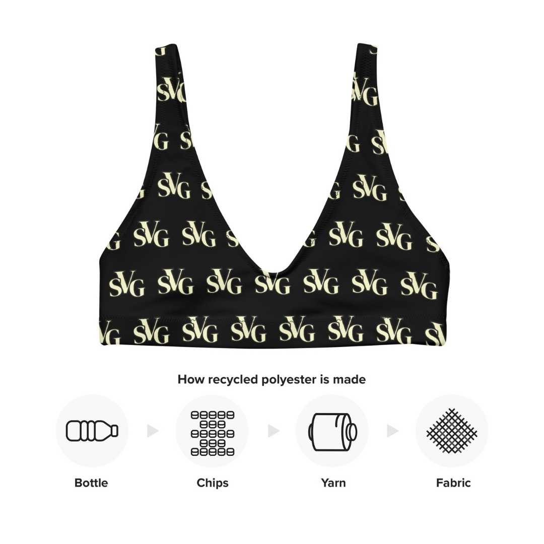 SVG Logo Recycled Padded Bikini Top in Black and Cream | Designs By Savage