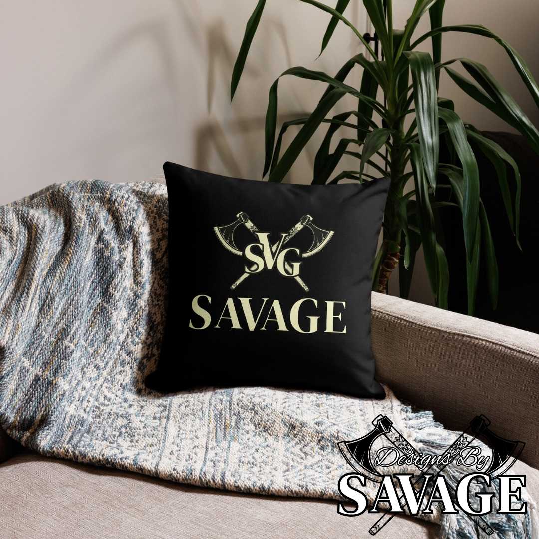 SVG Logo Premium Throw Pillow in Black and Cream - Enhance Your Decor | Designs By Savage