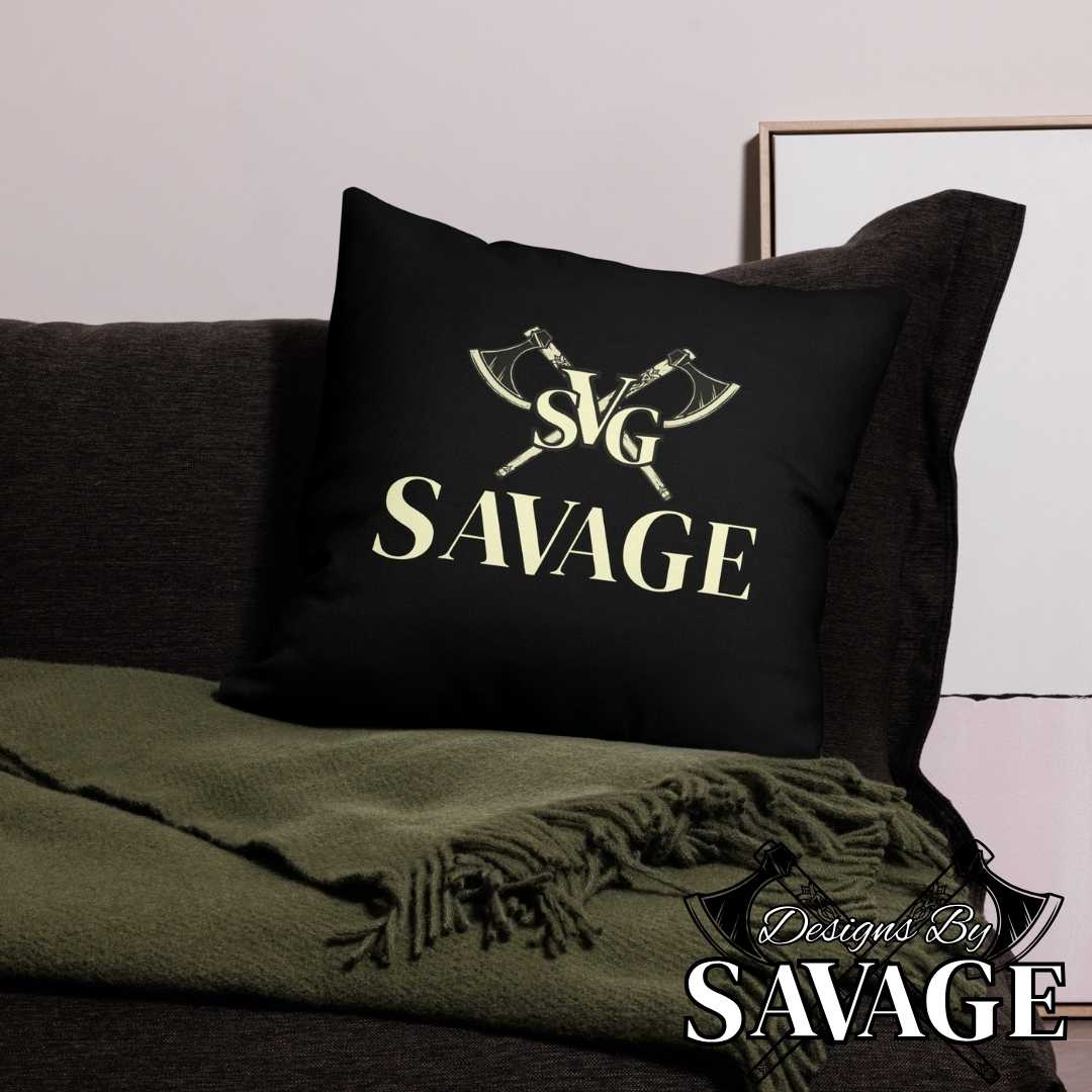 SVG Logo Premium Throw Pillow in Black and Cream - Enhance Your Decor | Designs By Savage