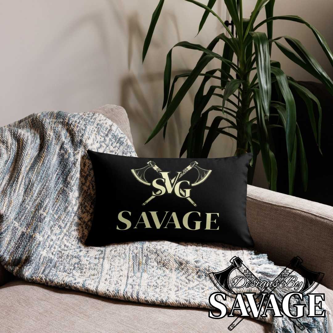 SVG Logo Premium Throw Pillow in Black and Cream - Enhance Your Decor | Designs By Savage