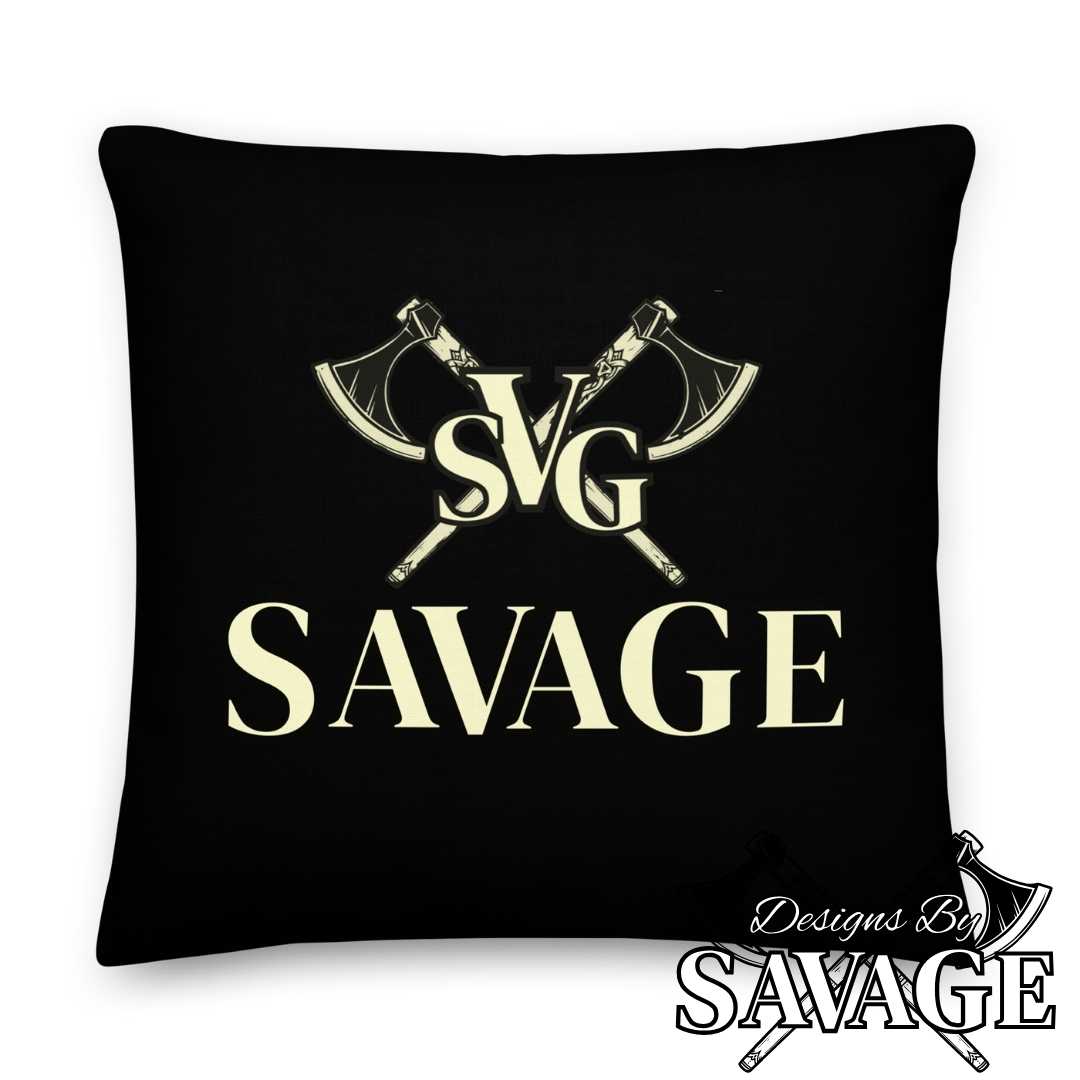 SVG Logo Premium Throw Pillow in Black and Cream - Enhance Your Decor | Designs By Savage