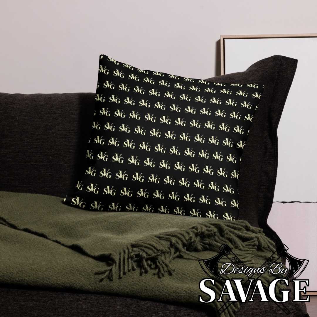 SVG Logo Premium Throw Pillow in Black and Cream - Enhance Your Decor | Designs By Savage