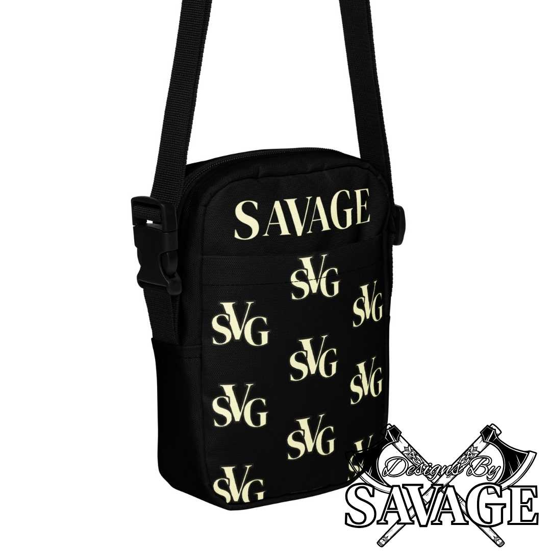 SVG Logo Unisex Utility Crossbody Bag in Black and Cream - Versatile and Stylish | Designs By Savage