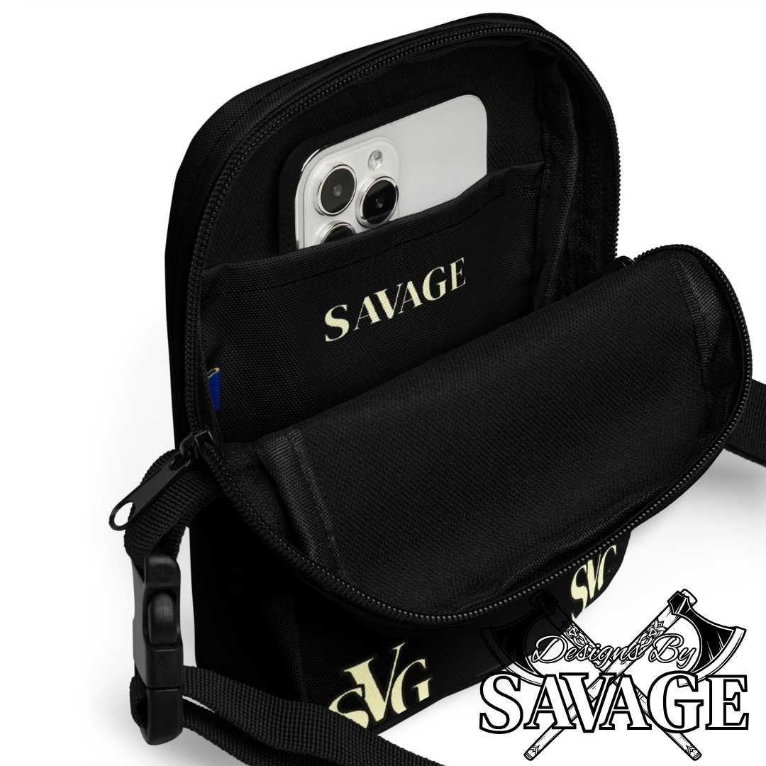 SVG Logo Unisex Utility Crossbody Bag in Black and Cream - Versatile and Stylish | Designs By Savage