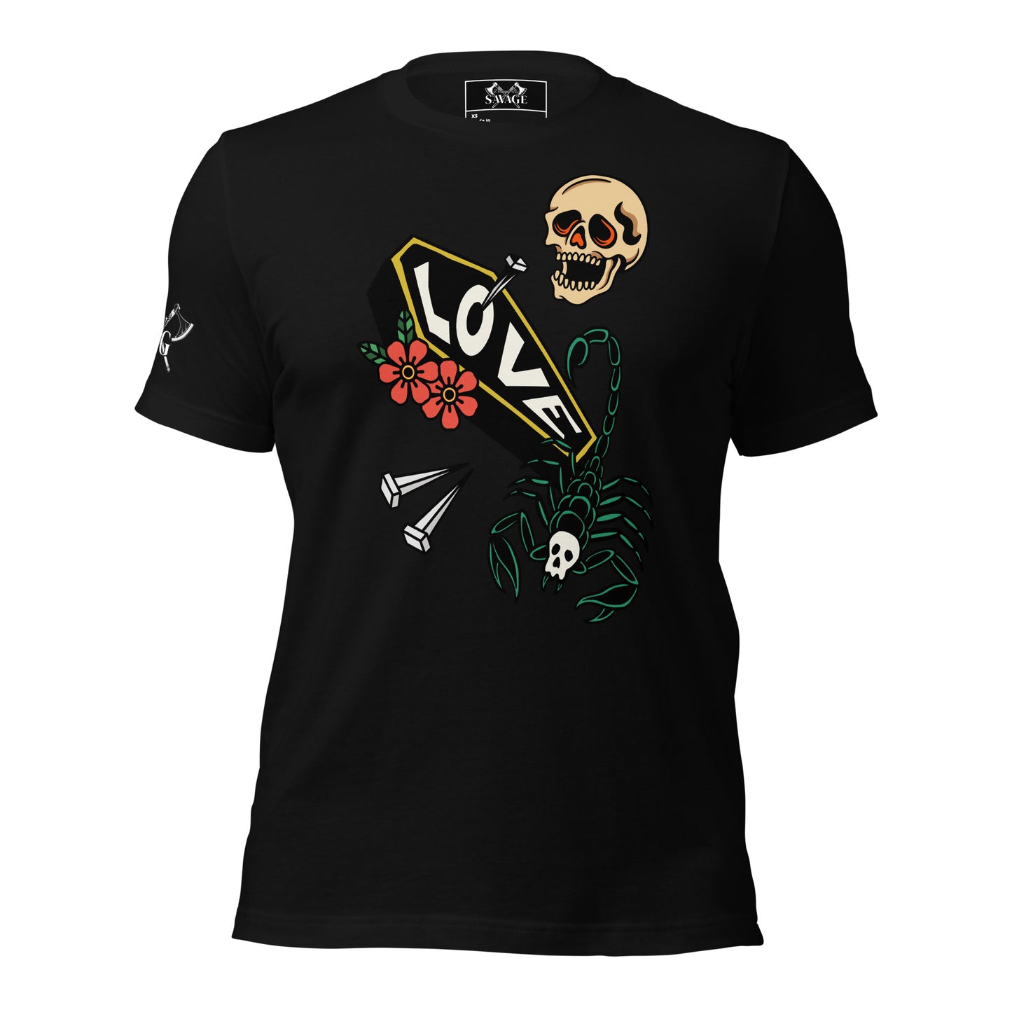 "Love Is Dead" Coffin Tee in American Traditional Tattoo Style