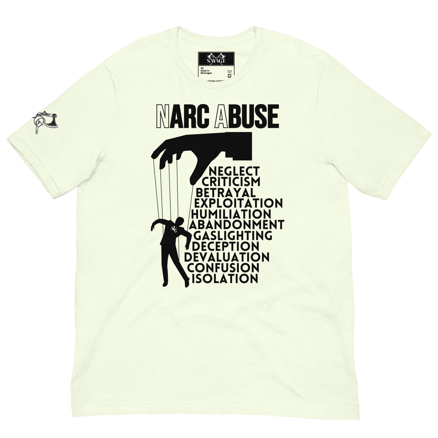 Puppet Master Tee - Black Font Design Symbolizing Narcissistic Abuse and Victim's Struggles