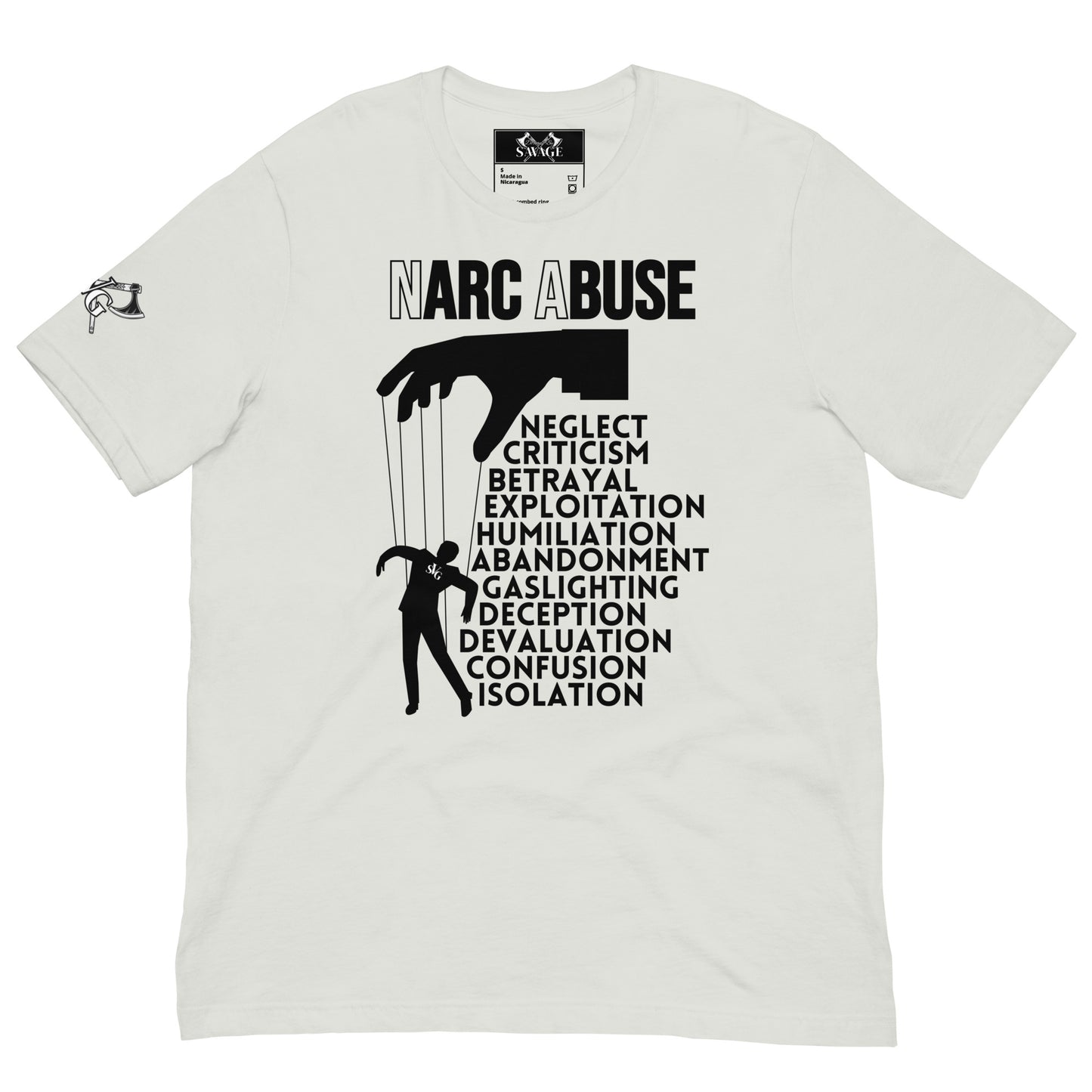 Puppet Master Tee - Black Font Design Symbolizing Narcissistic Abuse and Victim's Struggles