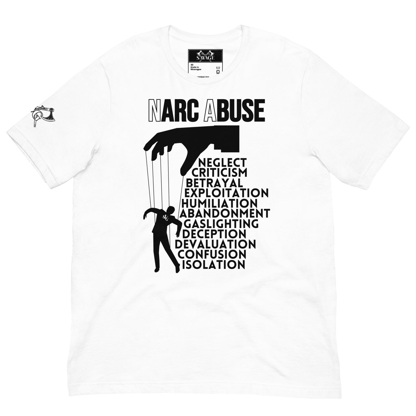 Puppet Master Tee - Black Font Design Symbolizing Narcissistic Abuse and Victim's Struggles