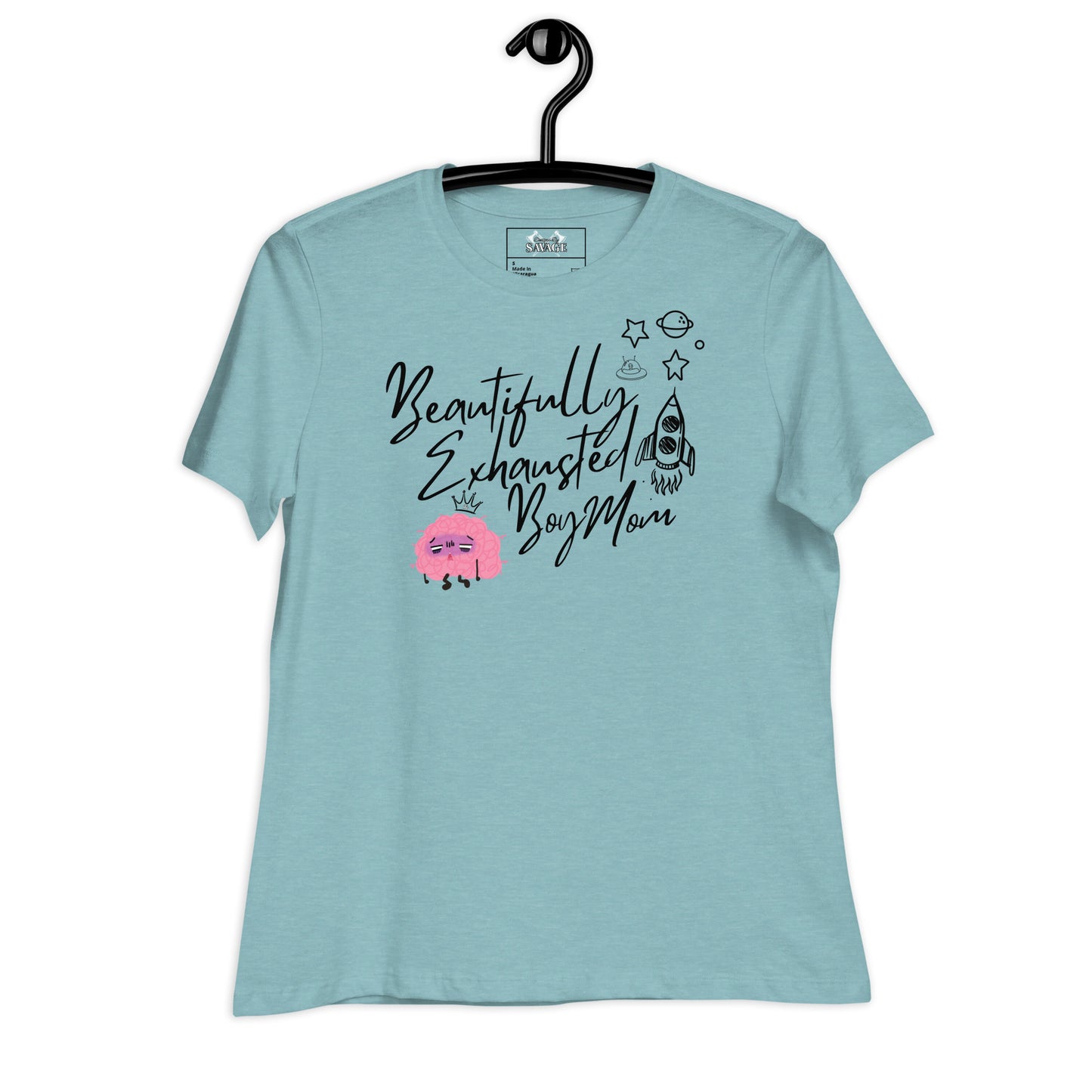 "Beautifully Exhausted Boy Mom" Women's Relaxed Tee in Black Font