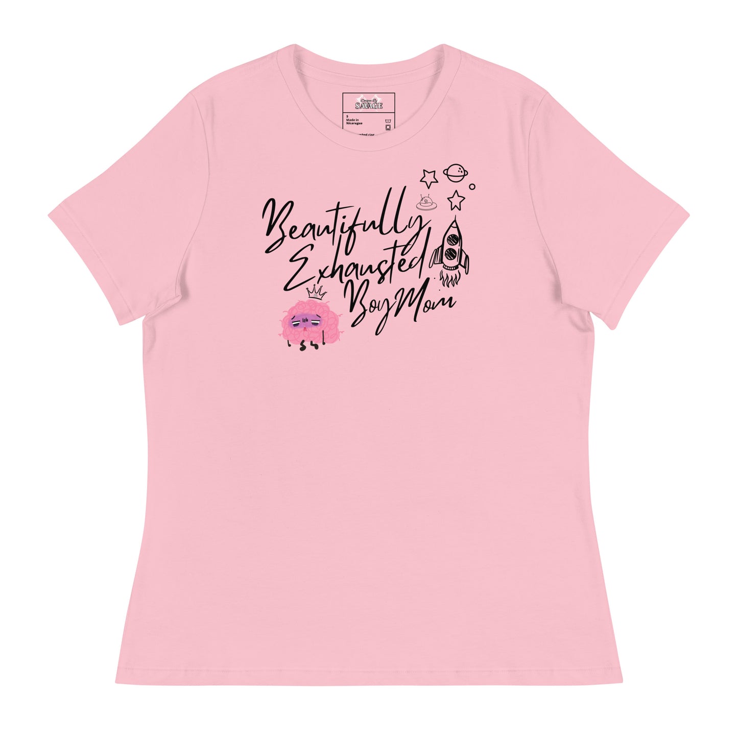 "Beautifully Exhausted Boy Mom" Women's Relaxed Tee in Black Font